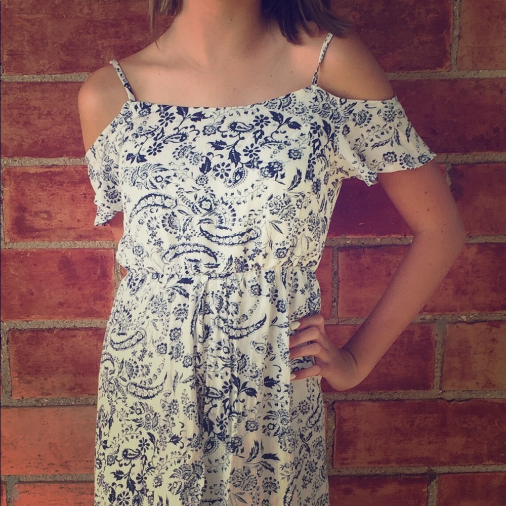 Blue and white maxi romper